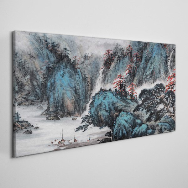 Obraz canvas Pokojná horská krajina s vodopádom