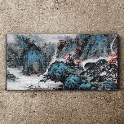 Obraz canvas Pokojná horská krajina s vodopádom