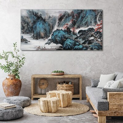 Obraz canvas Pokojná horská krajina s vodopádom