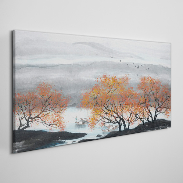Obraz canvas Jesenná hmla nad jazerom