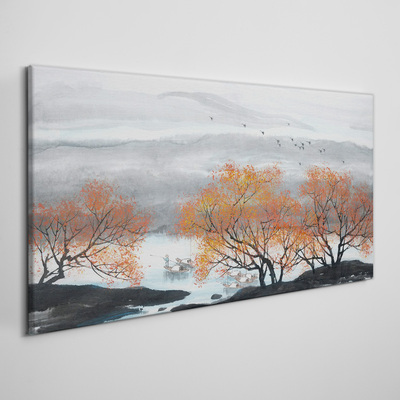 Obraz canvas Jesenná hmla nad jazerom