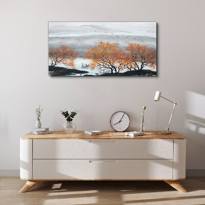 Obraz canvas Jesenná hmla nad jazerom
