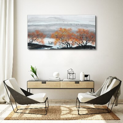 Obraz canvas Jesenná hmla nad jazerom