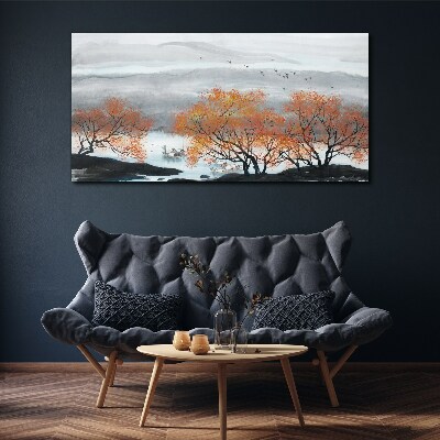 Obraz canvas Jesenná hmla nad jazerom