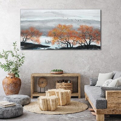 Obraz canvas Jesenná hmla nad jazerom