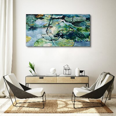Obraz canvas Vodné kvety s dažďovými kvapkami