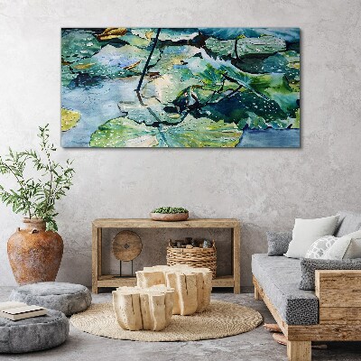 Obraz canvas Vodné kvety s dažďovými kvapkami