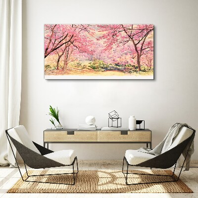 Obraz canvas Jarná krajina v odtieňoch ružovej