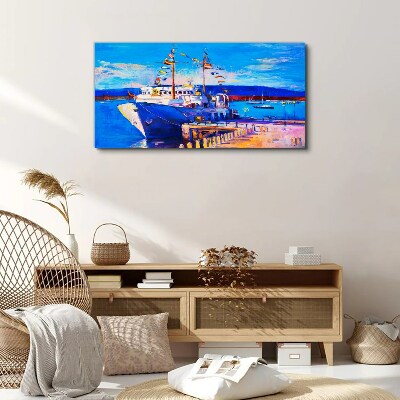 Obraz canvas Prístav mora loďou neba