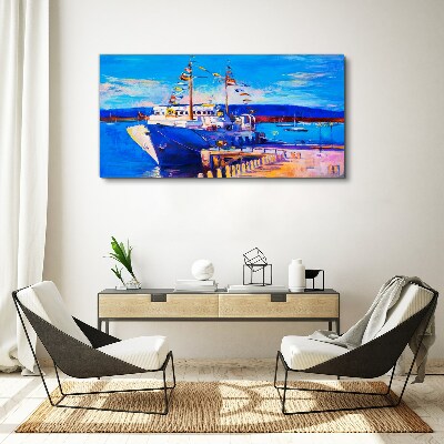 Obraz canvas Prístav mora loďou neba