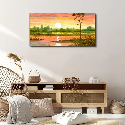 Obraz na plátne Akvarel Západ slnka Strom