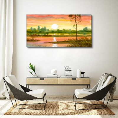 Obraz na plátne Akvarel Západ slnka Strom