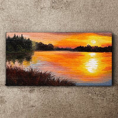Obraz na plátne Jazero Les Západ slnka