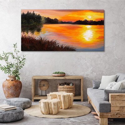 Obraz na plátne Jazero Les Západ slnka