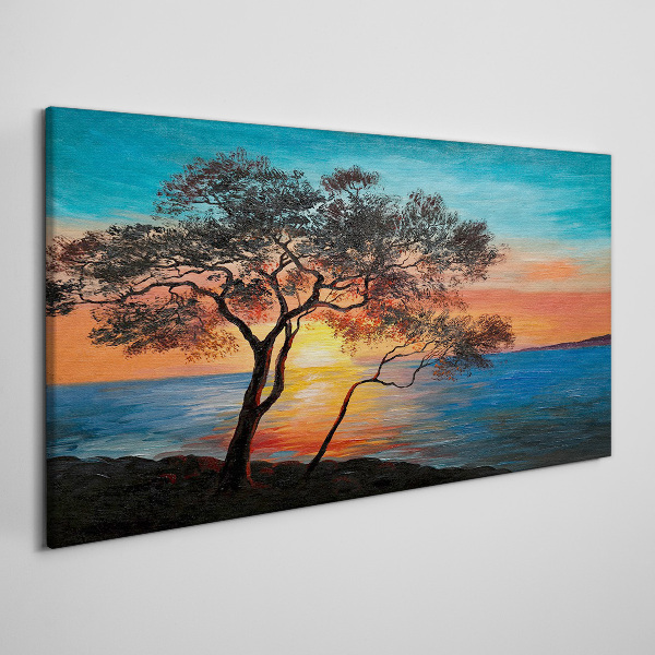 Obraz na plátne Sunset stromu mora mora