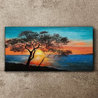 Obraz na plátne Sunset stromu mora mora