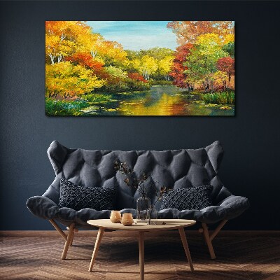 Obraz na plátne Lesné rieka Stromy Sky