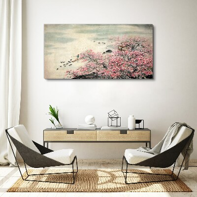 Obraz canvas Jarná krajina s rozkvitnutými stromami