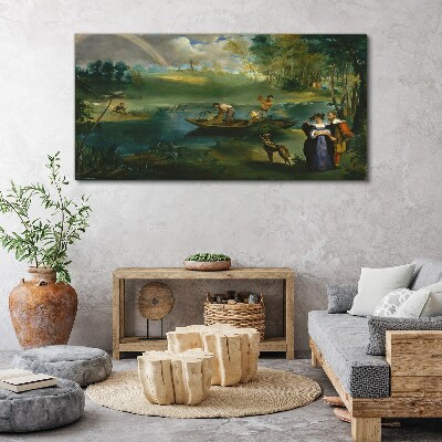 Obraz canvas Scéna pri vode s rybármi