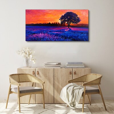 Obraz na plátne Západ slnka strom kvety