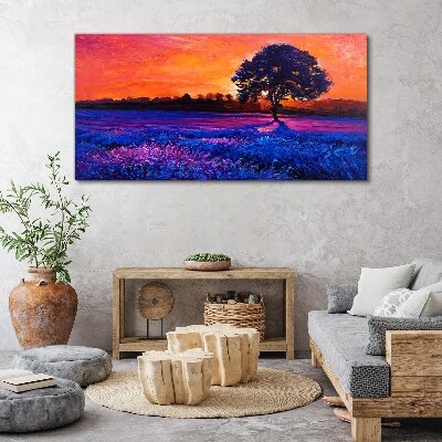 Obraz na plátne Západ slnka strom kvety