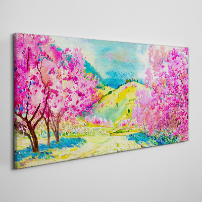 Obraz canvas Jarná krajinka v ružových odtieňoch
