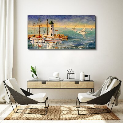 Obraz canvas Prístavné lode maják