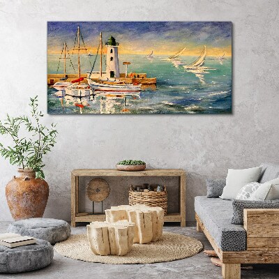 Obraz canvas Prístavné lode maják