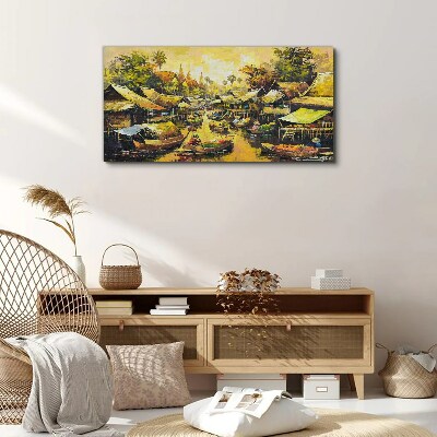 Obraz na plátne Lode dediny stromy obloha