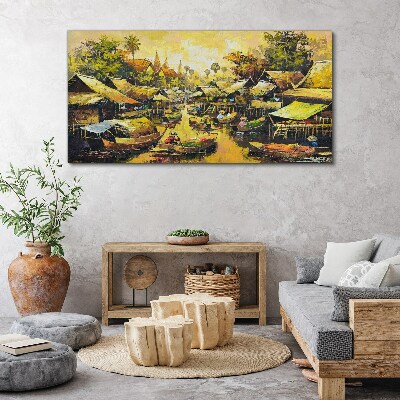 Obraz na plátne Lode dediny stromy obloha