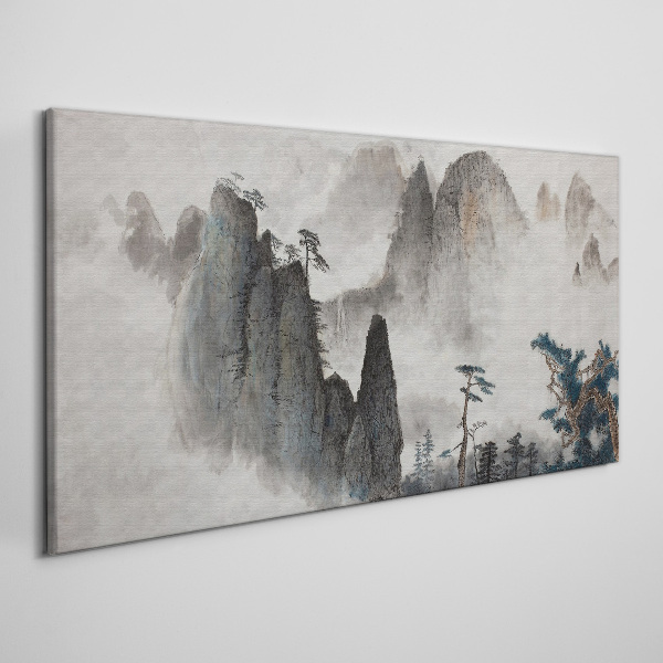 Obraz canvas Moderné horský hmlový strom