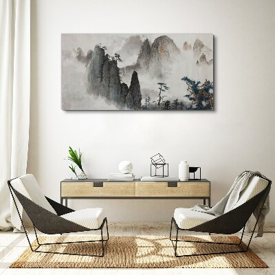 Obraz canvas Horská krajina v zahmlenej krajine