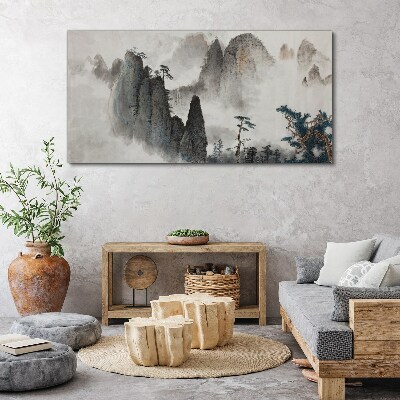Obraz canvas Horská krajina v zahmlenej krajine