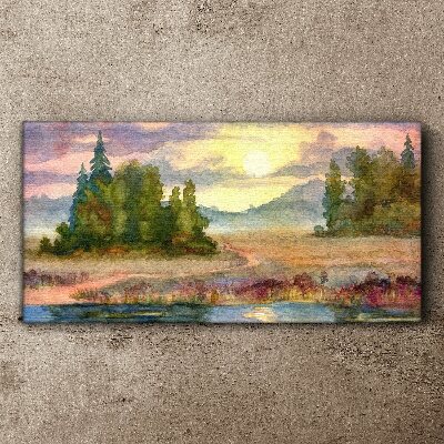Obraz na plátne Akvarel strom Sunset