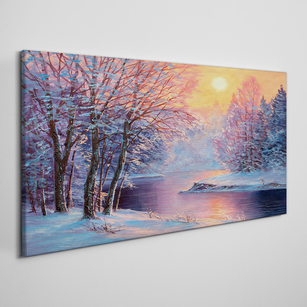 Obraz canvas Zimná krajina pri východe slnka