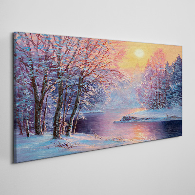 Obraz canvas Zimné rieka stromy slnko