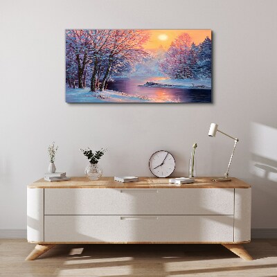 Obraz canvas Zimná krajina pri východe slnka
