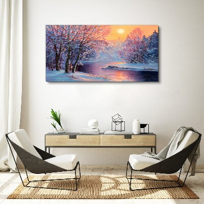 Obraz canvas Zimná krajina pri východe slnka