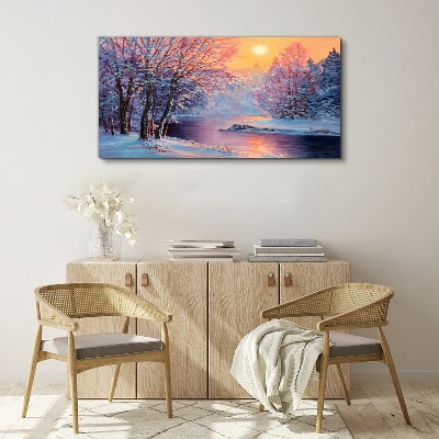 Obraz canvas Zimná krajina pri východe slnka