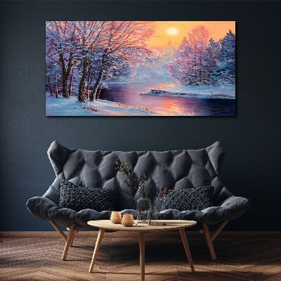 Obraz canvas Zimná krajina pri východe slnka