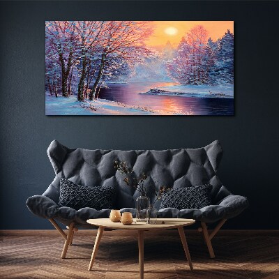 Obraz canvas Zimné rieka stromy slnko