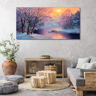 Obraz canvas Zimná krajina pri východe slnka