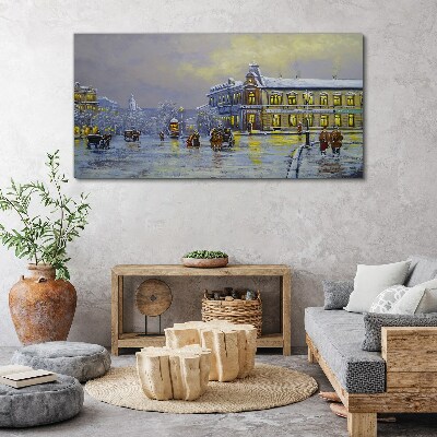 Obraz canvas Zimné dediny Snehová osvetlenie