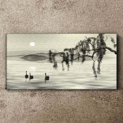Obraz canvas Jazero strom zvieracie vták