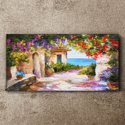 Obraz na plátne Kvety domy morská krajina