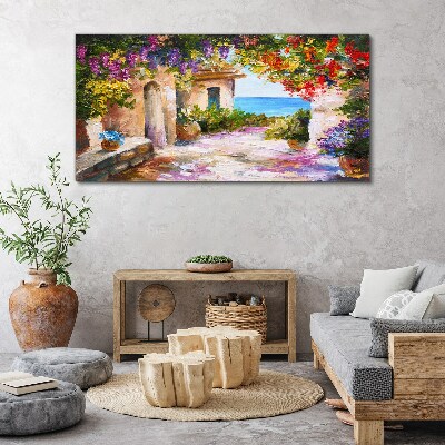 Obraz na plátne Kvety domy morská krajina
