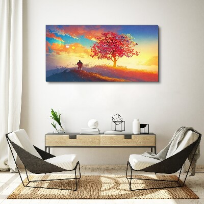 Obraz na plátne Kopec Západ slnka Strom