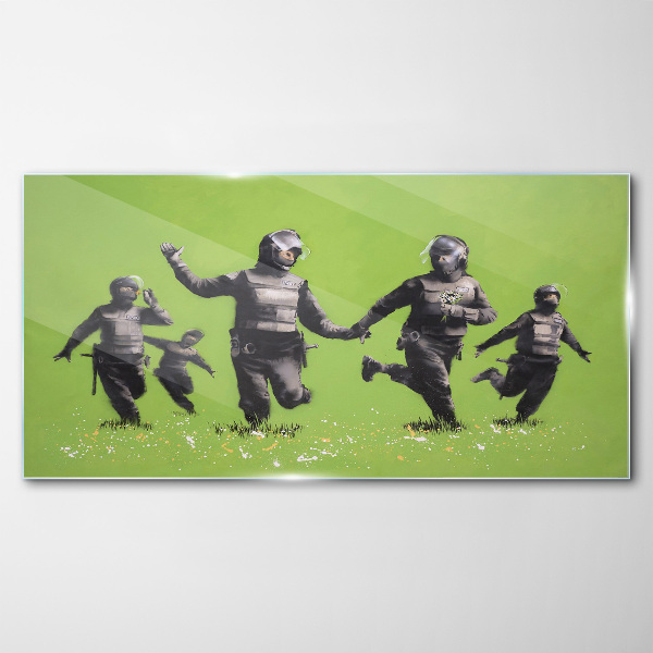 Skleneny obraz Poriadková polícia na Banksy Field