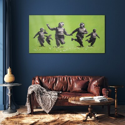 Skleneny obraz Poriadková polícia na Banksy Field