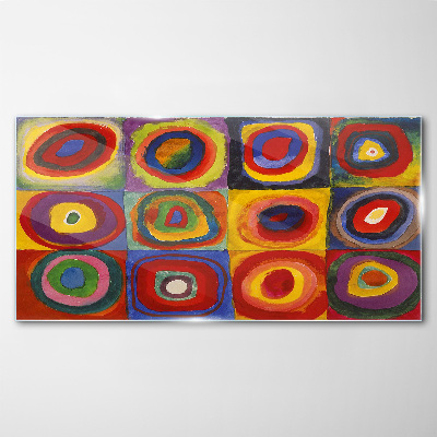 Skleneny obraz Farebné štúdio: Štvorce so sústrednými kruhmi Kandinsky
